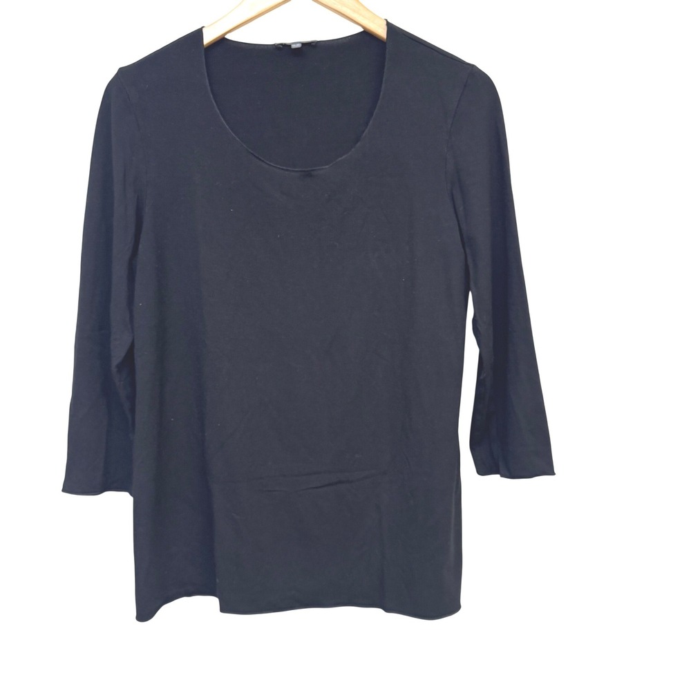 OSKA Top Size 1 Medium Black 3/4 Sleeve Scoop Neck Viscose Stretch Jersey